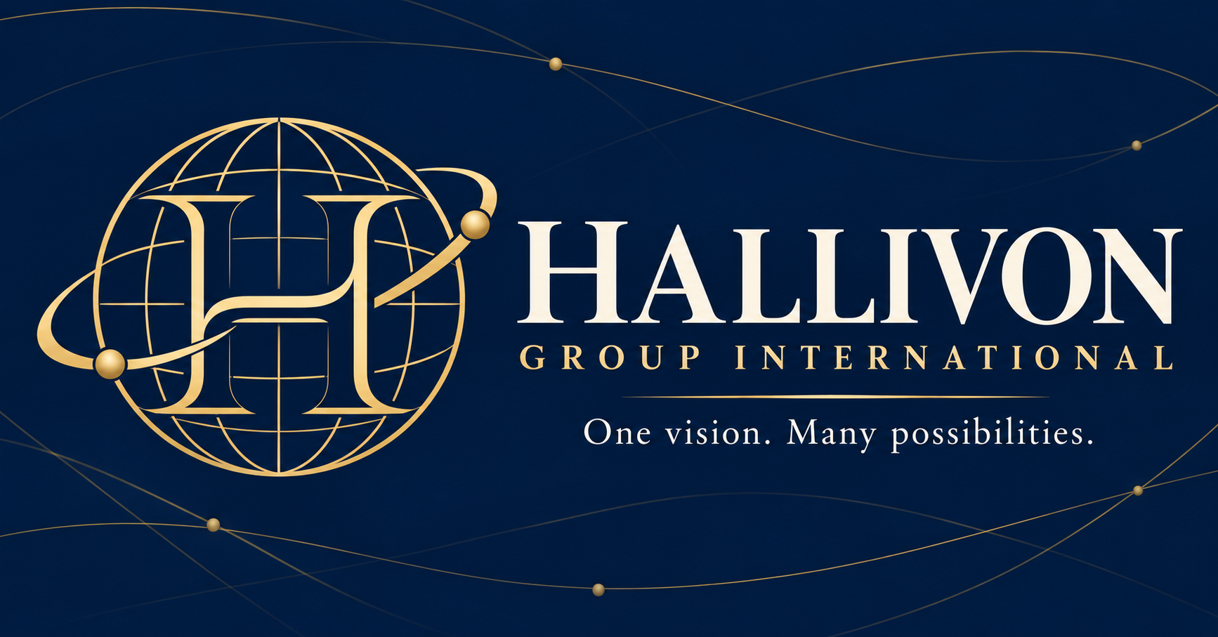 Hallivon Group International gold H globe logo. One vision. Many possibilities.