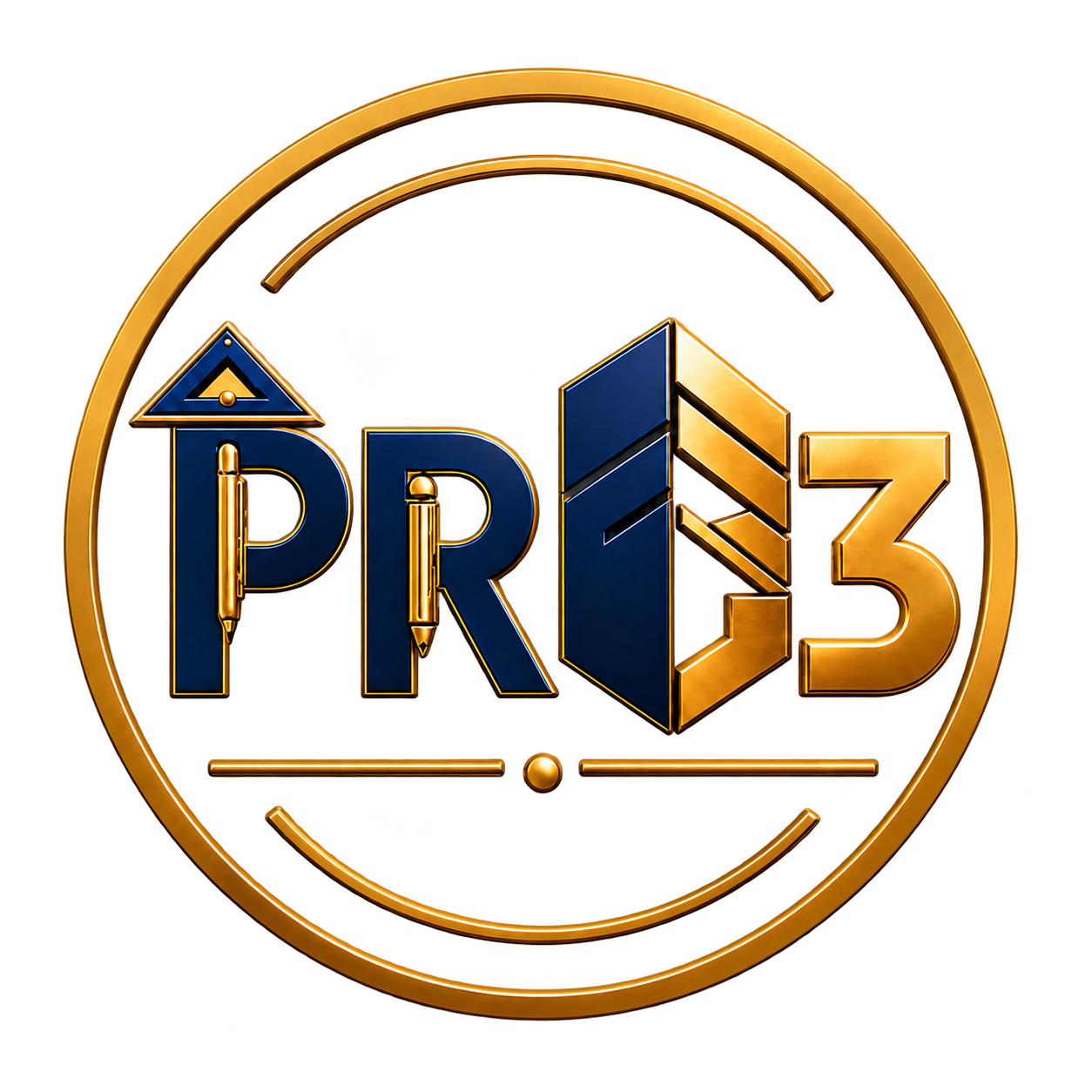 PRO³ DESIGNS navy and gold emblem